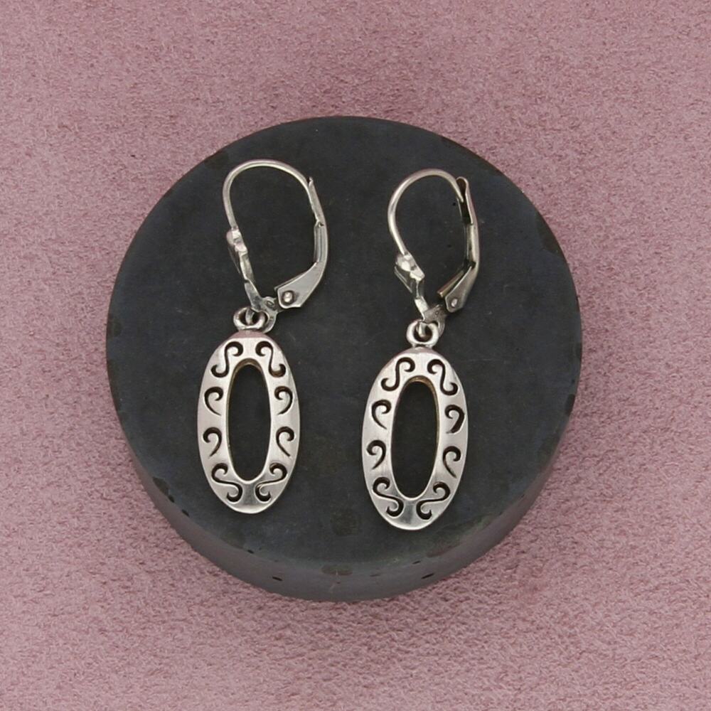 sterling silver scrolled oval dangle leverback earrings